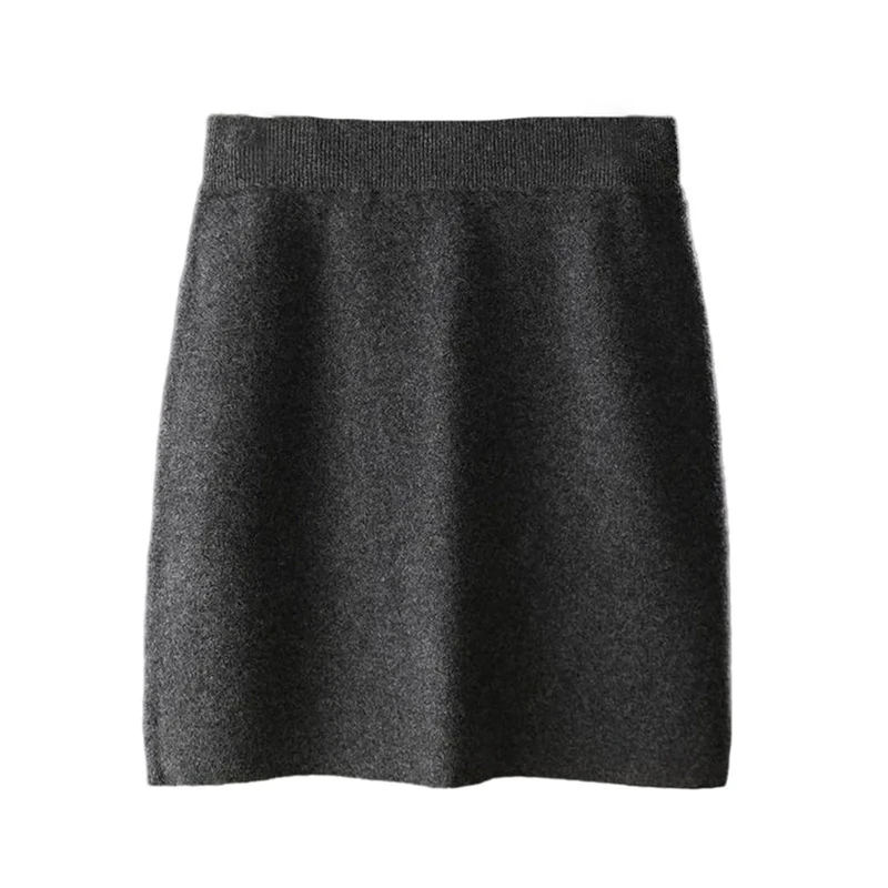 Women Woolen Knit Skirt Elastic Mini Waist Slim Fit Fall Winter Skirts Dark Gray9 M