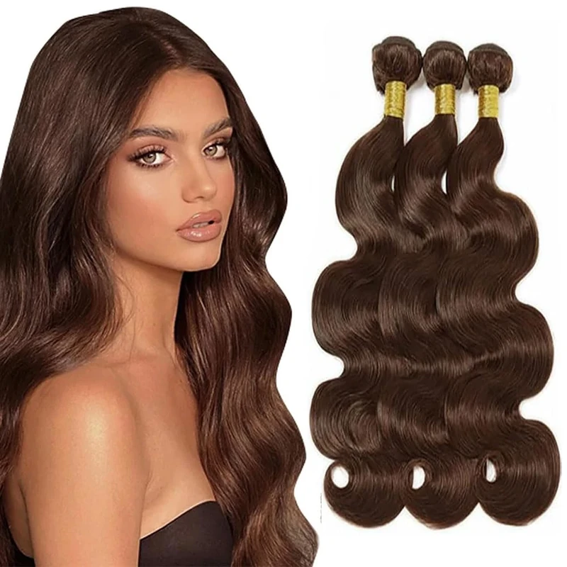 Jucames Unprocessed Human Hair Bundles Body Wave Weave 3 Bundles Total 150g #4 Chocolate Brown Color Virgin Double Weft Human Hair Extension 18 20 22 Inch