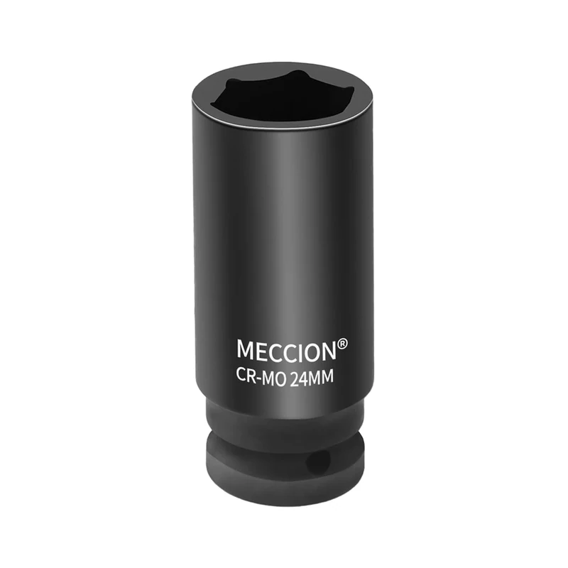 Meccion 1/2 Inch Drive Impact Socket 24mm Heavy Duty Cr-Mo 6 Point Deep Socket, 78mm Length