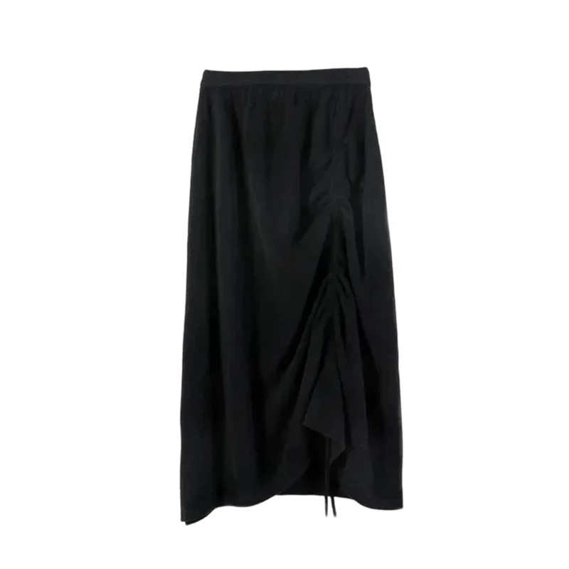 Women Woolen Midi A Line Knit Mini Skirt High Waist Solid Skirts Black One Size