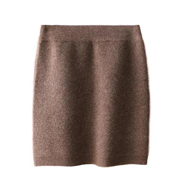 Women Woolen Knit Skirt Elastic Mini Waist Slim Fit Fall Winter Skirts A M