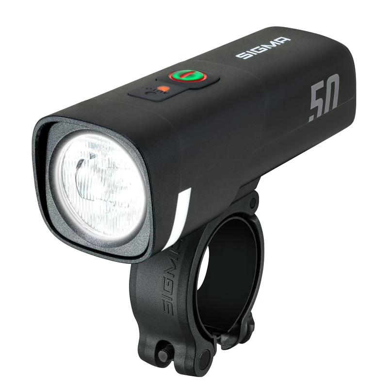 SIGMA Aura 50 LED Bicycle Light with 50 LUX and USB-C | StVZO Approved Front Light with 2 Light Modes & Automatic Light Adjustment | Long Battery Life, Black
