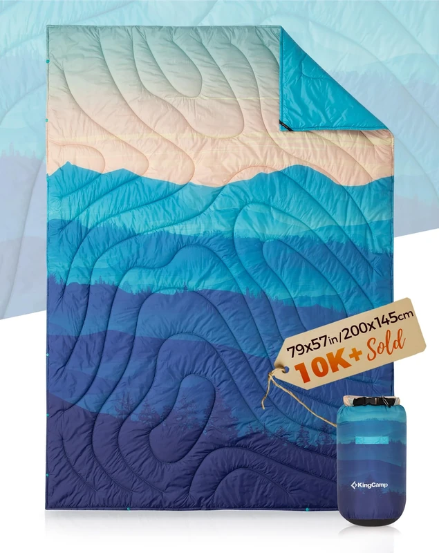KingCamp Waterproof Lightweight Camping Blanket,All Weather Warm,Thermal Throw, Packable Travel Blanket for Outdoor Picnics, Beach, Hiking, Car, Camping & Indoor 78.7" x 57.1" Afterglow