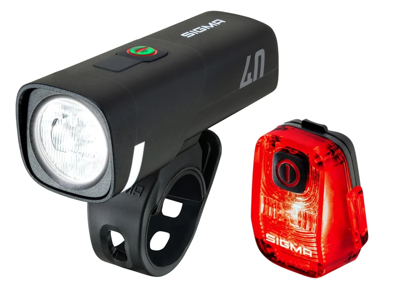 SIGMA LED bicycle light set Aura 40/ Hiro 10 | battery-powered front and rear lights | weatherproof, rechargeable lighting set with USB-C