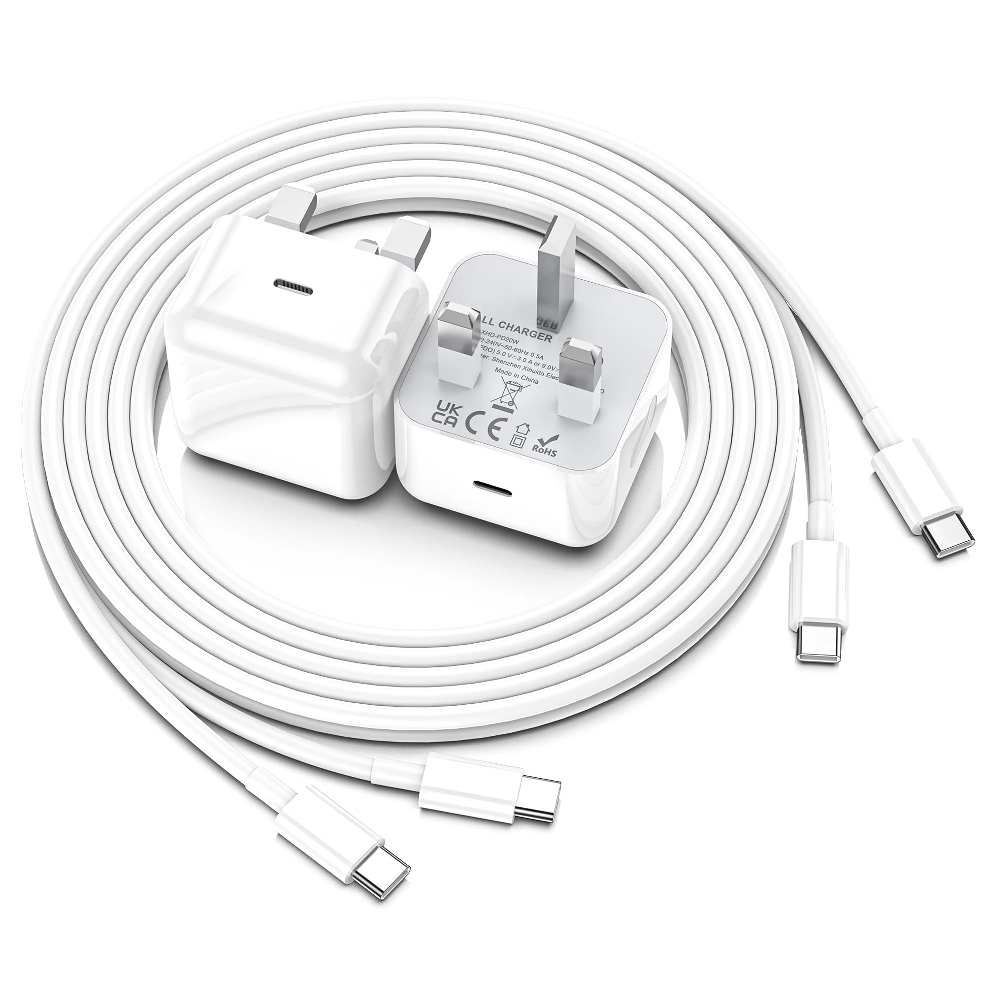 USB C Charger for iPhone 17 16 15 Charger,2 Pack 20W Fast USB C Plug with 2m C to C Cables for iPhone 17/16/15 Air Plus Pro Max/iPad,Safe Durable Charging UK Power Adapter White