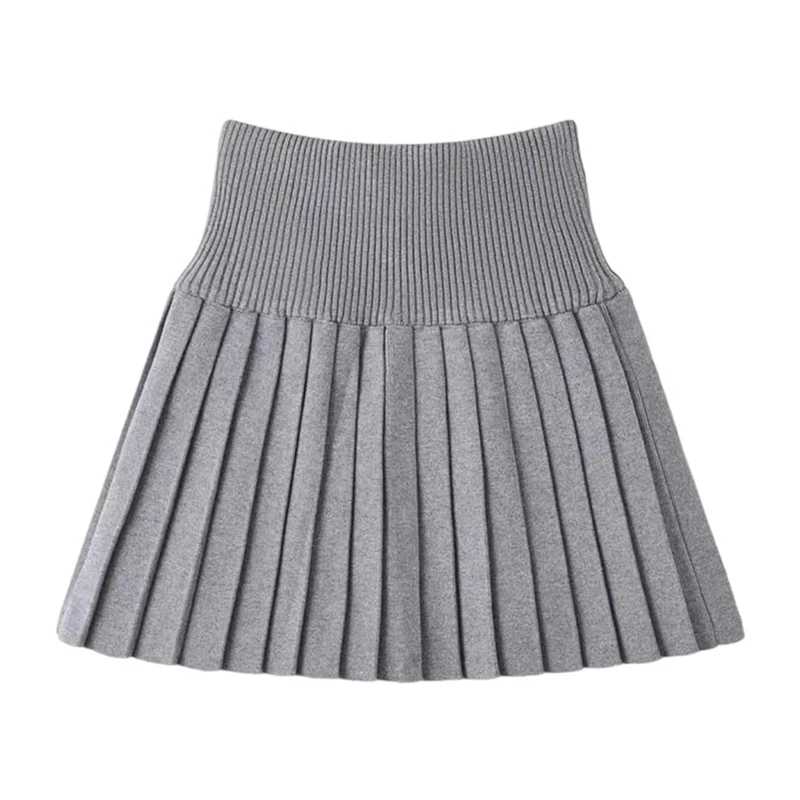 Women Outdoor Mini Pleated Skirt Wide Waist Elastic Knit Ruffle Skirt Casual Versatile Short Skirts Gray M