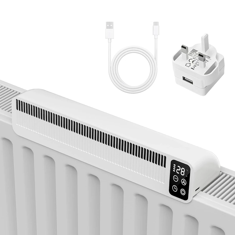 TEOV 1 Pack Radiator Fan with Magnetic Base, 2 Modes Display Smart Radiator Booster with Charging Plug and 2m Power Cord, for Radiators Central Heating Systems Accessories