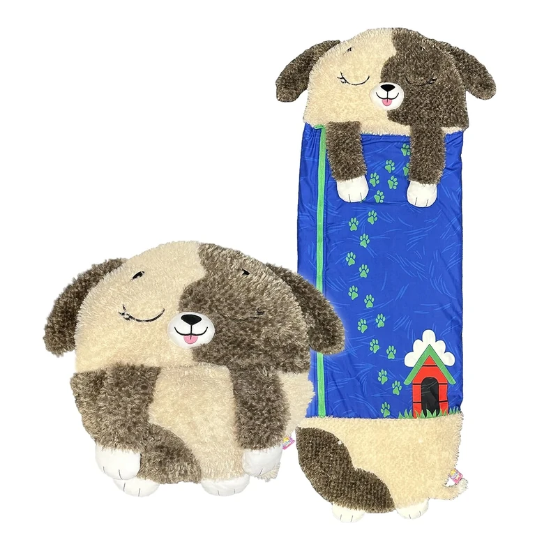 Happy Nappers Kids Sleeping Bag - Brown Dog Large Size - Suitable for Children Aged 7 Years and Over - Plush Toy, Comfy Sleeping Bag & Fluffy Pillow All in One