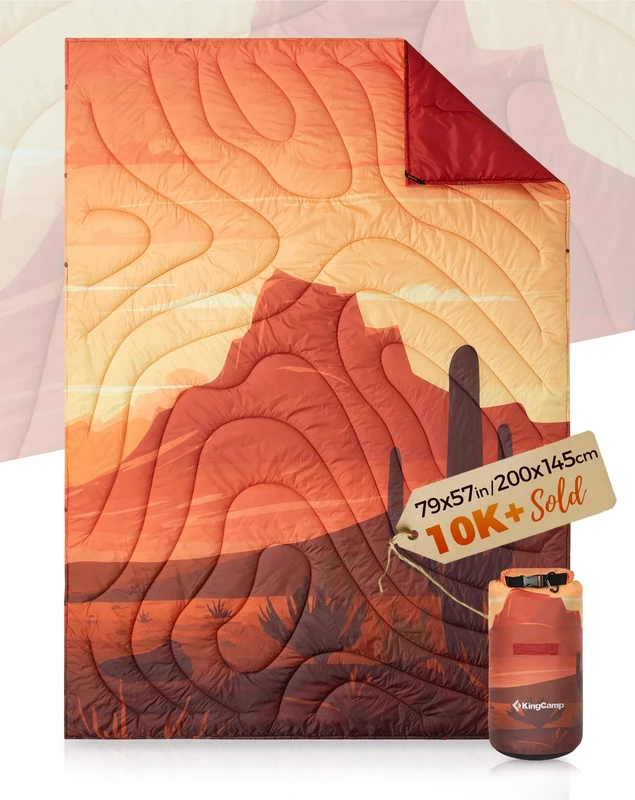 KingCamp Waterproof Lightweight Camping Blanket - All-Weather Warm Thermal Throw with Snap Buttons, Packable Travel Blanket for Outdoor Picnics, Beach, Hiking, Car, Camping & Indoor 78.7" x 57.1" Gobi