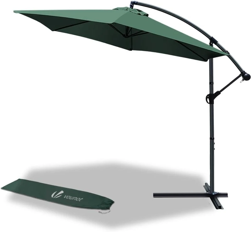 VOUNOT® 3m Cantilever Garden Parasol, Banana Patio Umbrella with Crank Handle and Tilt for Outdoor Sun Shade, Green - Image 1
