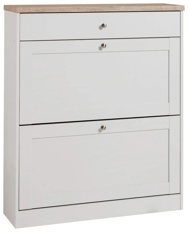 HEIDE Shoe Chest 2FL1DR White Sonamic Oak, 90x25x103 cm