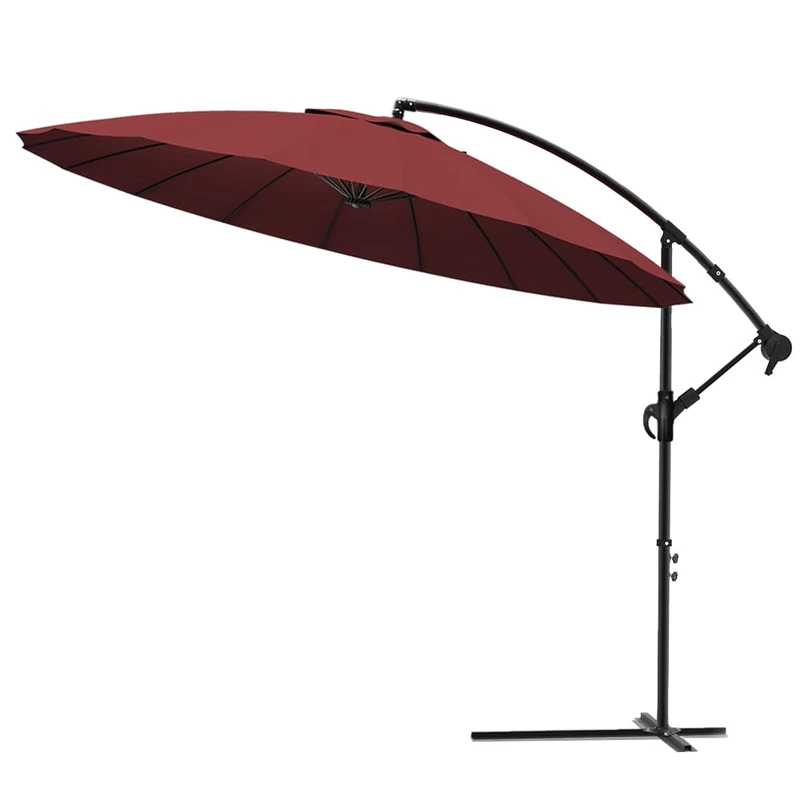 VOUNOT 300 cm Shanghai Decentrated Parasol, Large Garden Parasol with Crank and Cover, UV Protection, Dark Red
