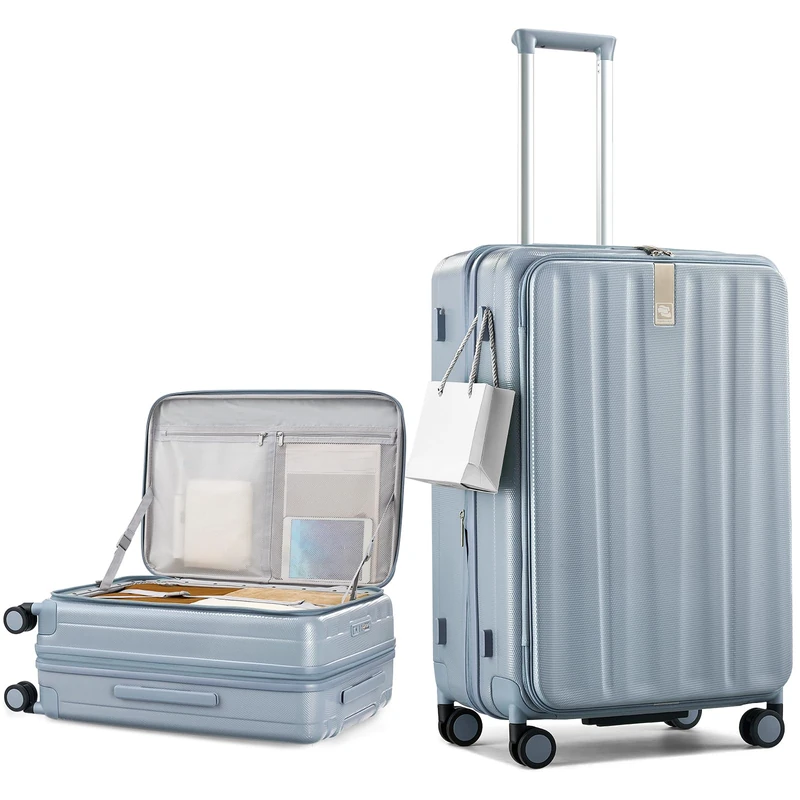 Hanke Carry On Luggage PC Hardshell Luggage Top Open Suitcases, Grey, 26 Inch Expandable, Hardside Luggage with Spinner Wheels