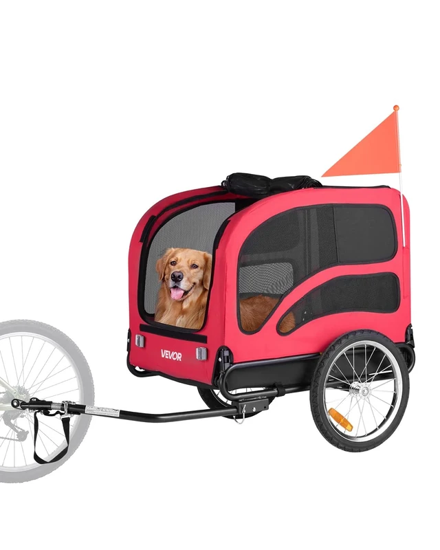 VEVOR Dog Bike Trailer, Supports up to 100 lbs, Pet Cart Bicycle Carrier for Small & Large Dogs, Easy Folding Frame with Quick Release Wheel, Universal Bicycle Coupler, Reflector, Flag, Internal Leash