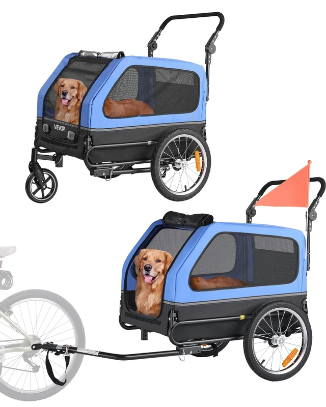 VEVOR Dog Bike Trailer, Supports up to 88 lbs, 2-in-1 Pet Stroller Cart Bicycle Carrier for Small & Large Dogs, Easy Folding Frame with Quick Release Wheel, Universal Bicycle Coupler, Internal Leash