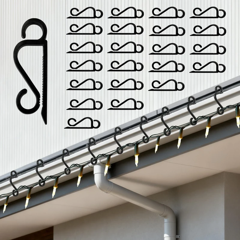 Isisyu Gutter Hooks for Outdoor Lights, 60 Pcs Slip-Resistant Christmas Light Gutter Clips with Reusable, Weatherproof, Plastic, Flexible, Durable for Hanging Xmas Icicle Curtain Fairy Lights - Image 1