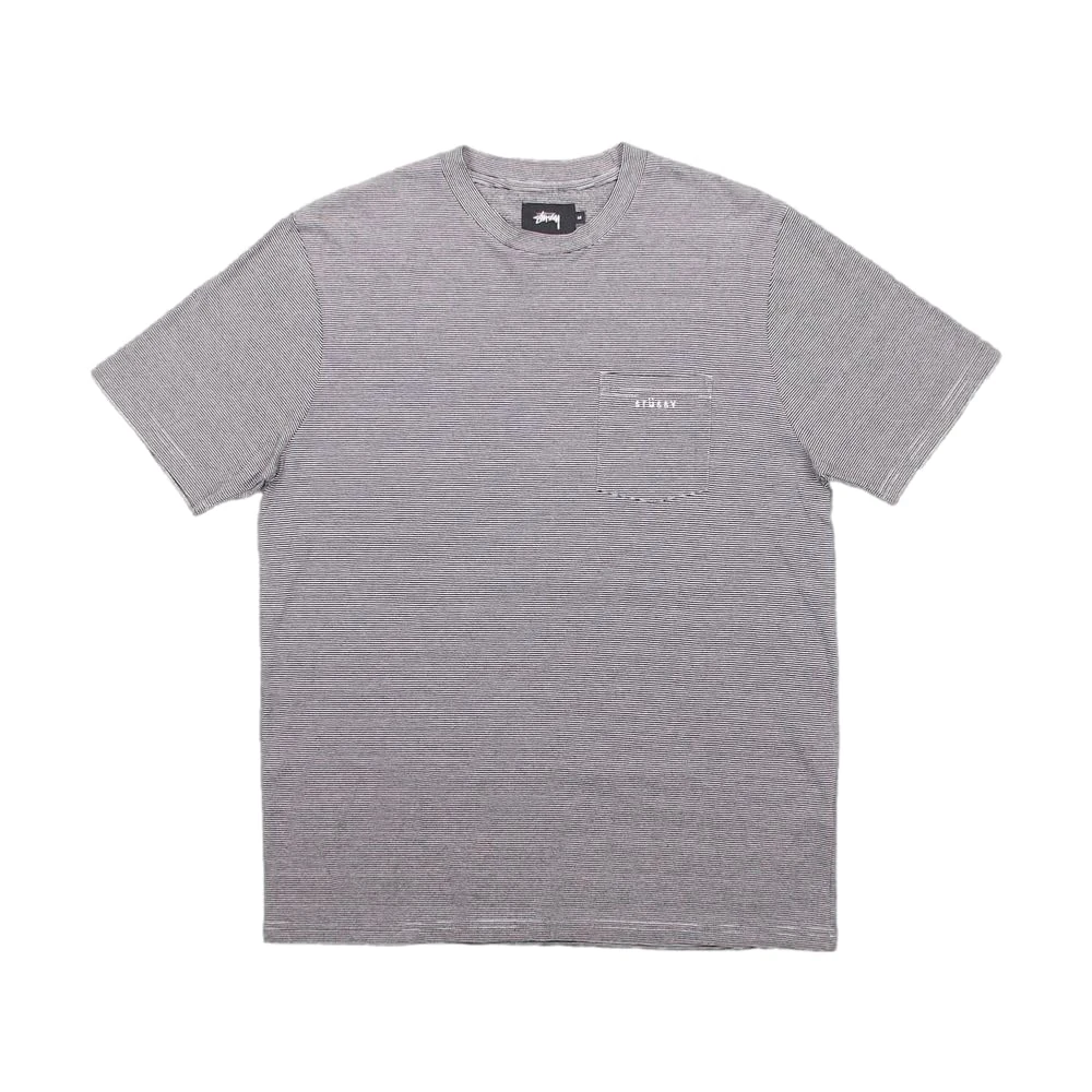Stussy Pre-Loved Striped Pocket T-Shirt Grey