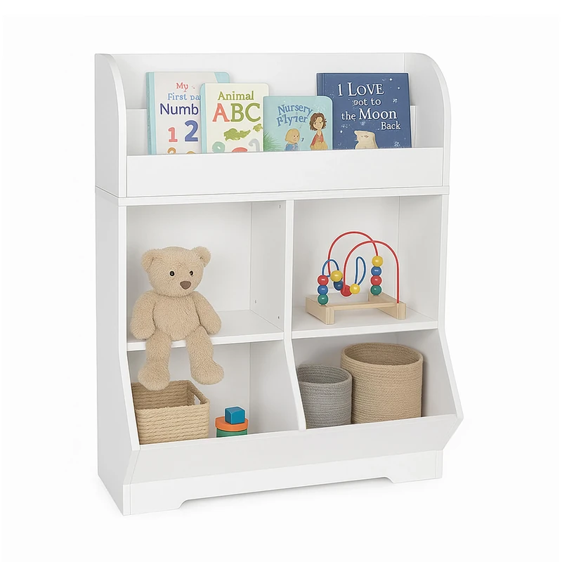 Relaxdays children's bookshelf with 2 book shelves, 4 compartments, HxWxD: 89.5 x 67 x 30 cm, toy storage, white, Fibreboard