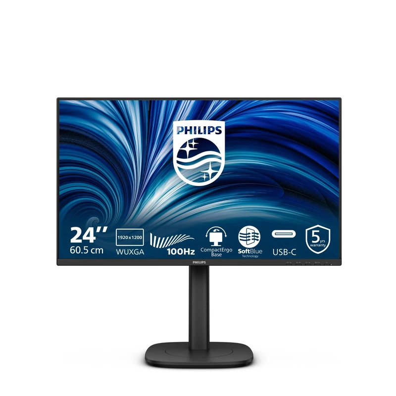 Philips 24B2N3200D 24 inch WUXGA Monitor 100Hz, IPS Panel, 4ms GtG, Adaptive Sync, Height Adjustment, Speakers, (1920x1200 HDMI 1x 1.4 DP USB Hub) Black
