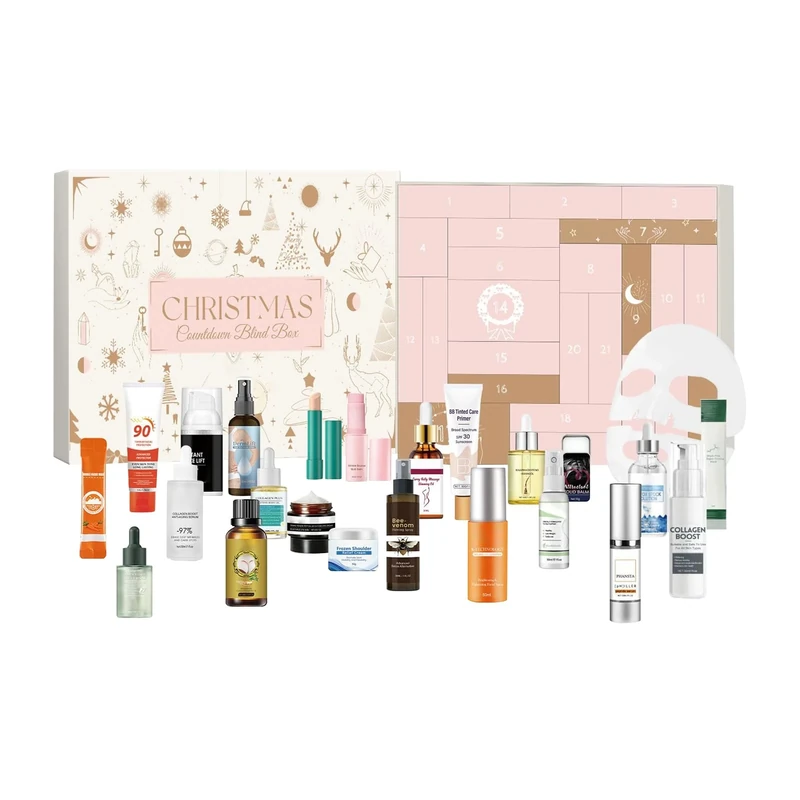 Skincare Advent Calendars 2025, 24 Days of Beauty Advent Calendars Christmas Countdown Calendar Hydrating and Moisturizing Makeup & Beauty Surprises Present for Women Girls Christmas Holiday