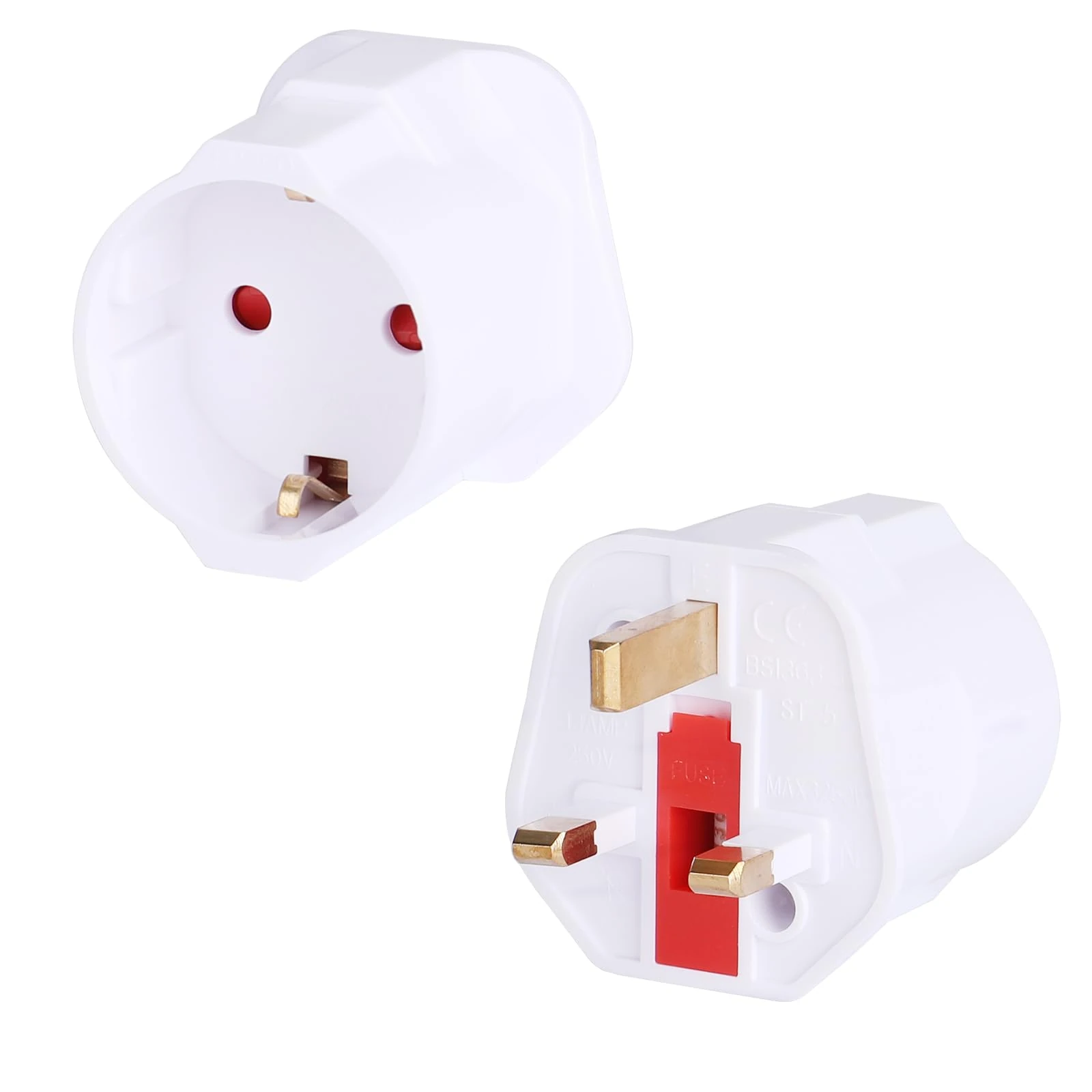 2 Pack EU to UK Plug Adapter, European to UK Plug Adaptor 2 Pin To 3 Pin Plug Adapter, European Adapter, Type C/E/F Europe Germany France Spain to British Type G, Black (White)
