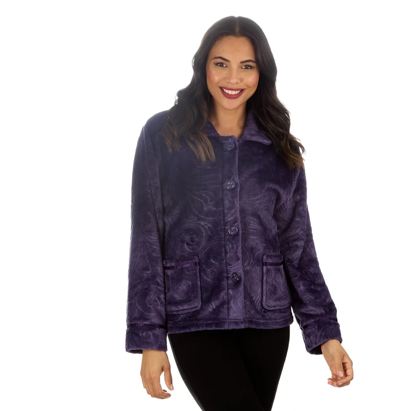 GM Apparel Ladies Fleece Bed Jacket - Purple Short Robe - Image 1