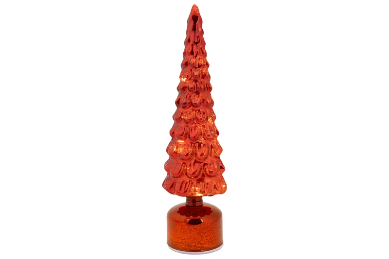 Cosy Home LED Christmas Tree Lamp, Glass, Red, 11 x 11 x 39 cm, Excl 3 AA Batteries - Image 1