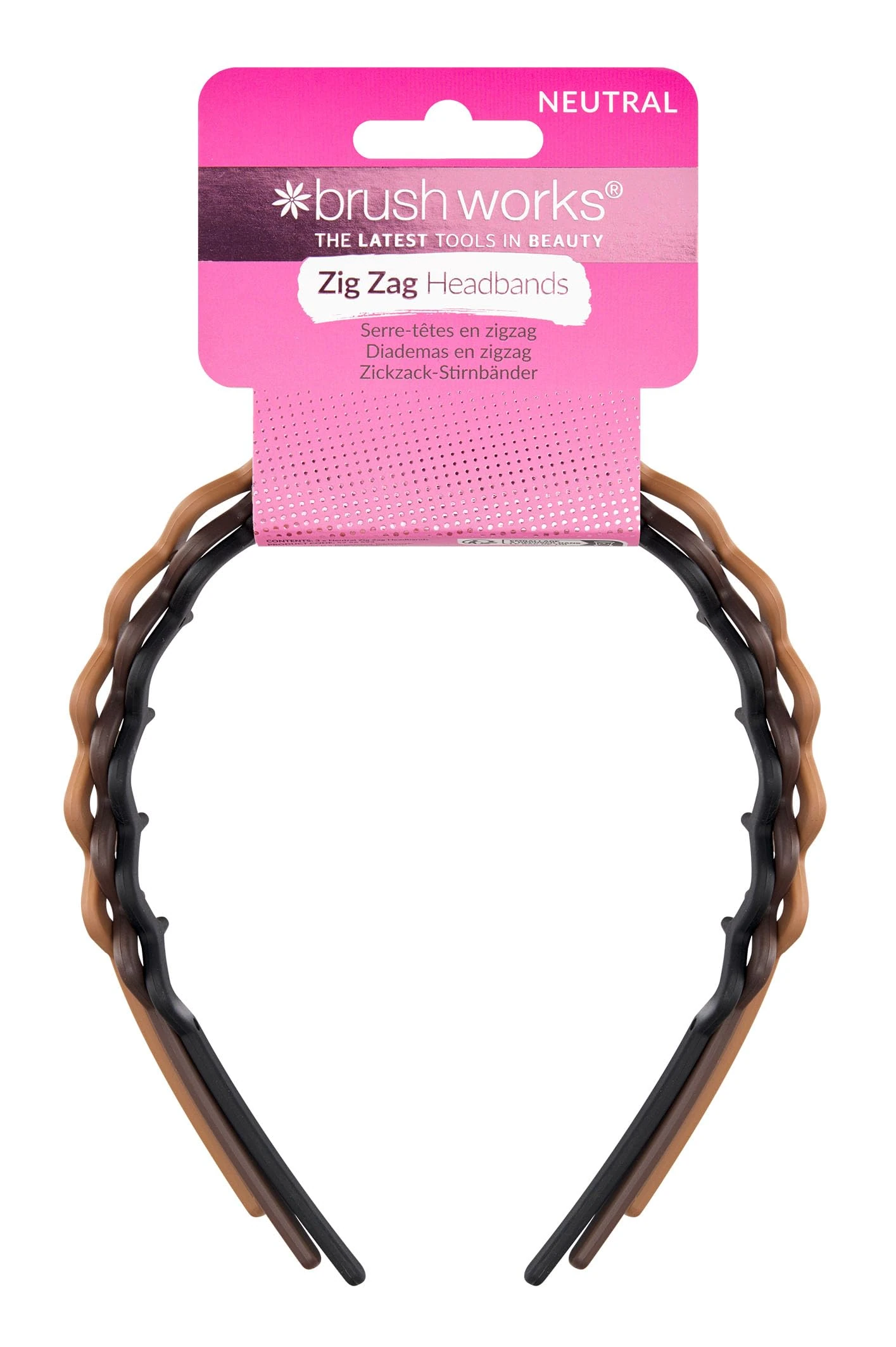Brushworks Neutral Zig Zag Headbands – 3 Pack | Stylish Wavy Hair Bands for Women & Girls | Comfortable, Non-Slip, Everyday Hair Accessories