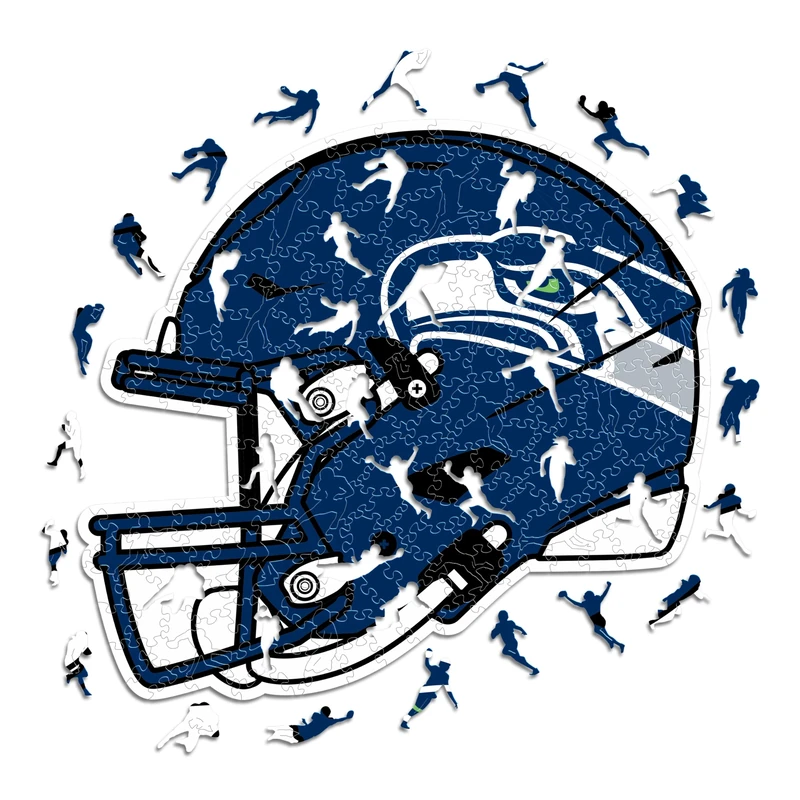 Iconic Puzzles - Seattle Seahawks Helmet, Wooden Puzzle officially licensed NFL, 100% sustainable, Gift for Adults and Children, size L, 500 Pcs
