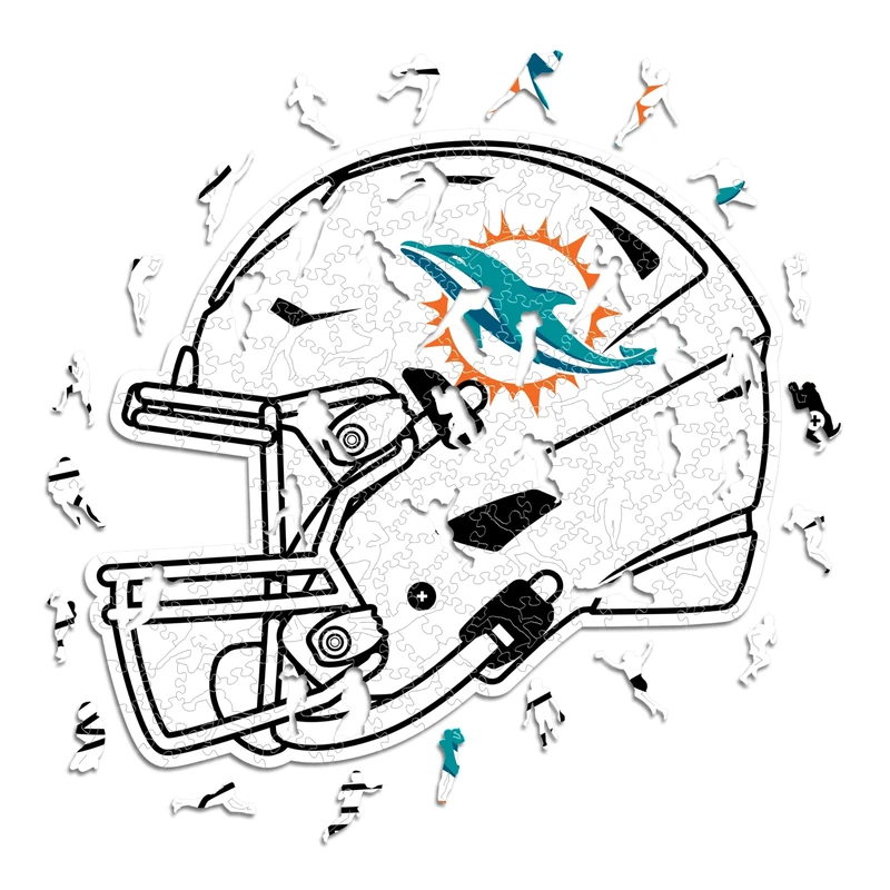 Iconic Puzzles - Miami Dolphins Helmet, Wooden Puzzle officially licensed NFL, 100% sustainable, Gift for Adults and Children, size L, 500 Pcs