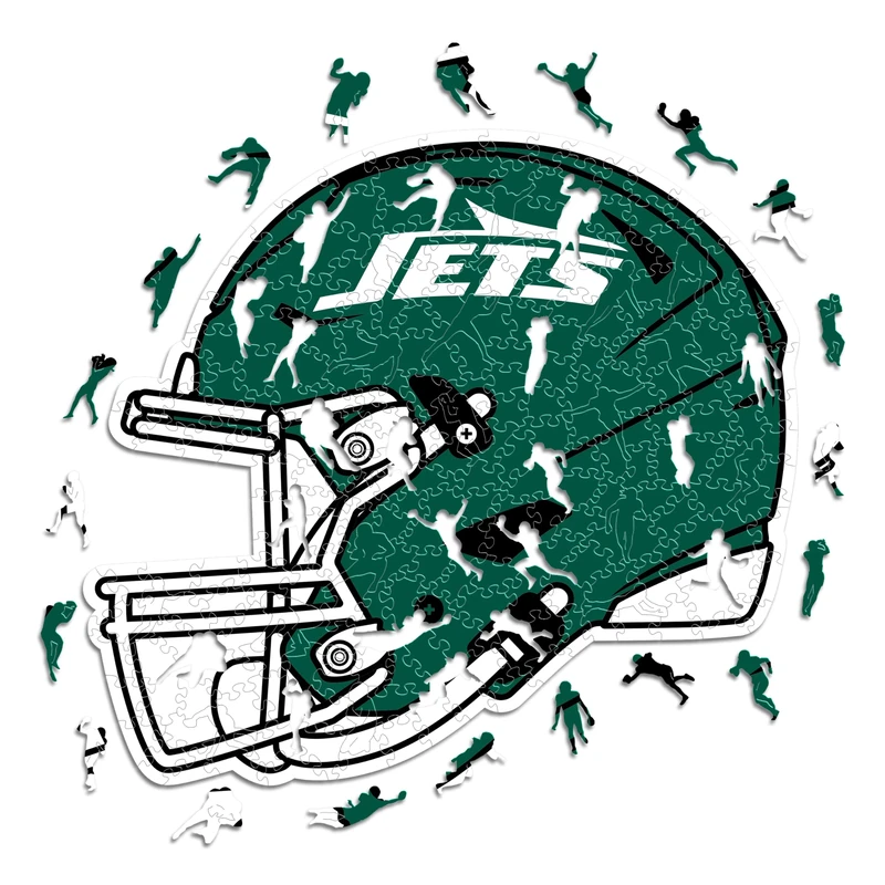 Iconic Puzzles - New York Jets Helmet, Wooden Puzzle officially licensed NFL, 100% sustainable, Gift for Adults and Children, size M, 270 Pcs