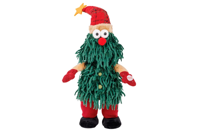 Musical Christmas Tree in Fabric, Singing and Swing, Red Green, 18 x 13 x h45 cm, excluding 3 x AAA batteries - Image 1