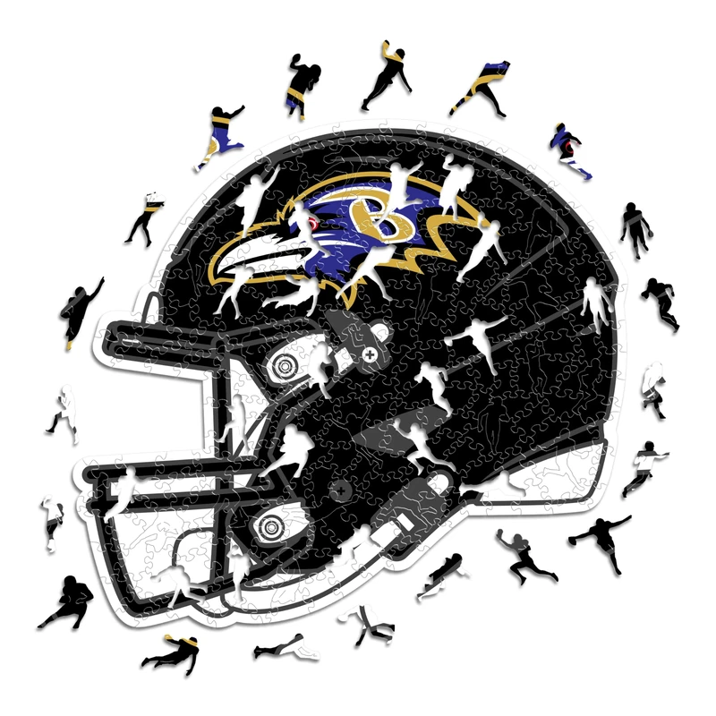 Iconic Puzzles - Baltimore Ravens Helmet, Wooden Puzzle officially licensed NFL, 100% sustainable, Gift for Adults and Children, size M, 270 Pcs