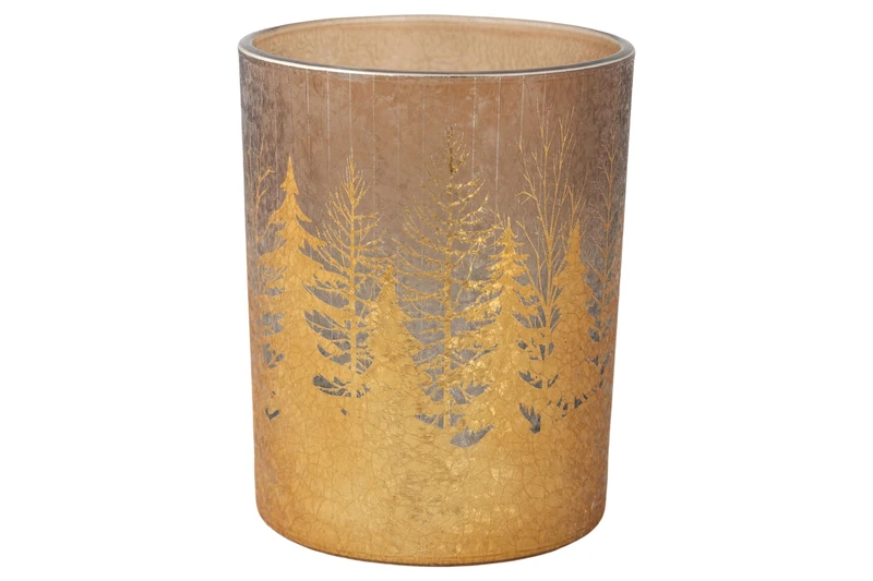 Cosy Home Set of 6 Gold Glass Candlesticks with Crack Trees Design, 10 x 10 x 12.5 cm - Image 1