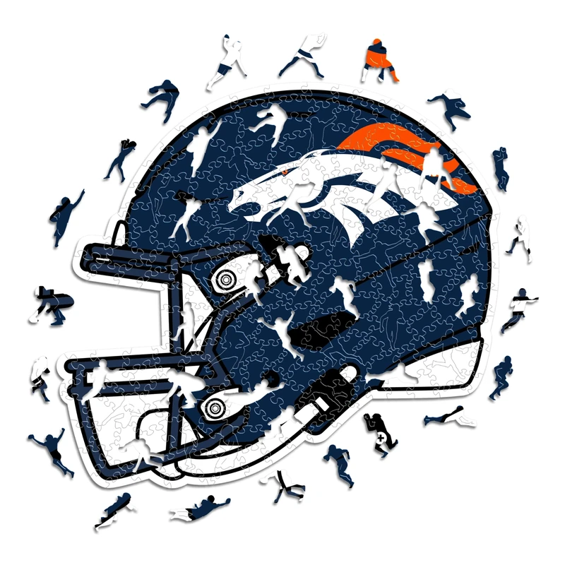 Iconic Puzzles - Denver Broncos Helmet, Wooden Puzzle officially licensed NFL, 100% sustainable, Gift for Adults and Children, size S, 150 Pcs