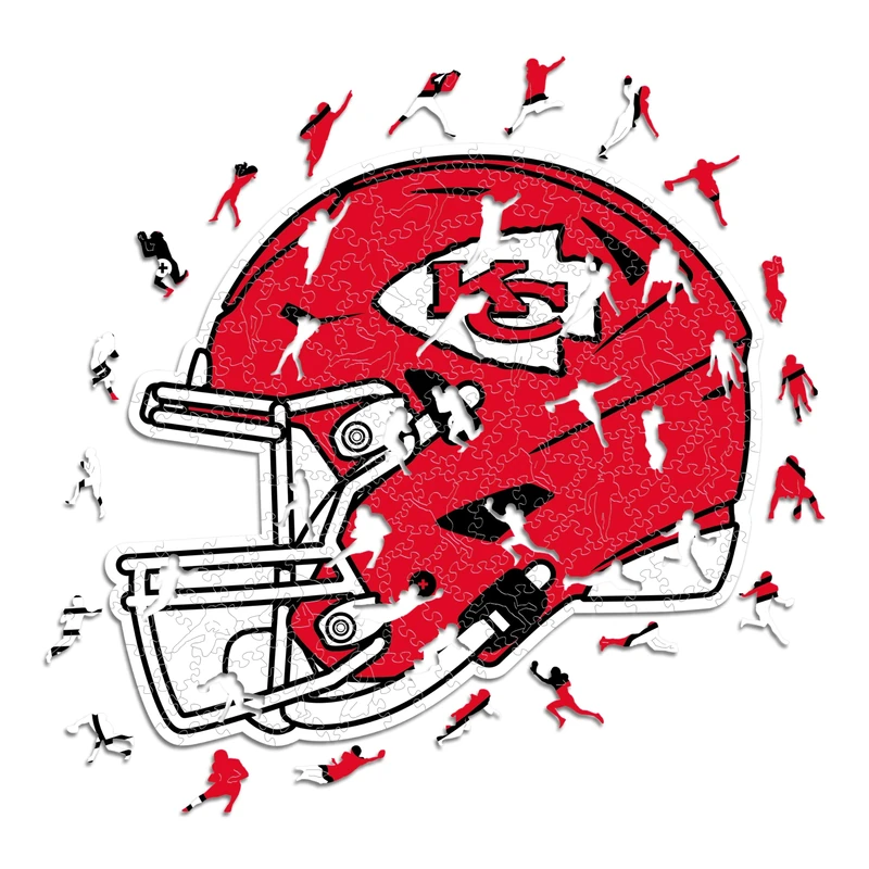 Iconic Puzzles - Kansas City Chiefs Helmet, Wooden Puzzle officially licensed NFL, 100% sustainable, Gift for Adults and Children, size L, 500 Pcs
