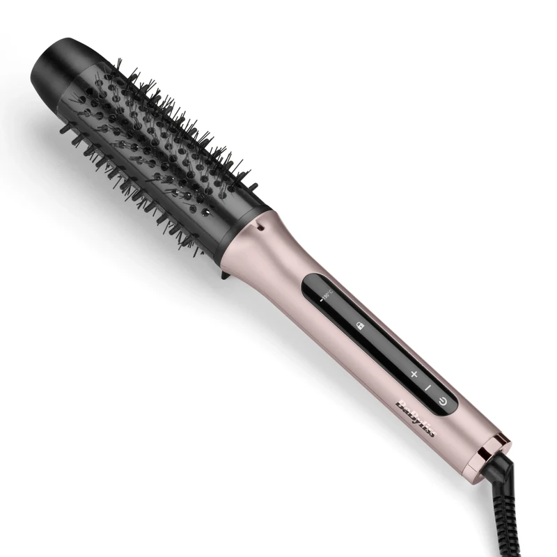 BaByliss Volume Boost Thermal Hot Brush - New 2025, 38mm Barrel Heated Curling Brush, Ionic Frizz-Control, 4 Heat Settings, Multi-Voltage, Pink/Black, HSB200U