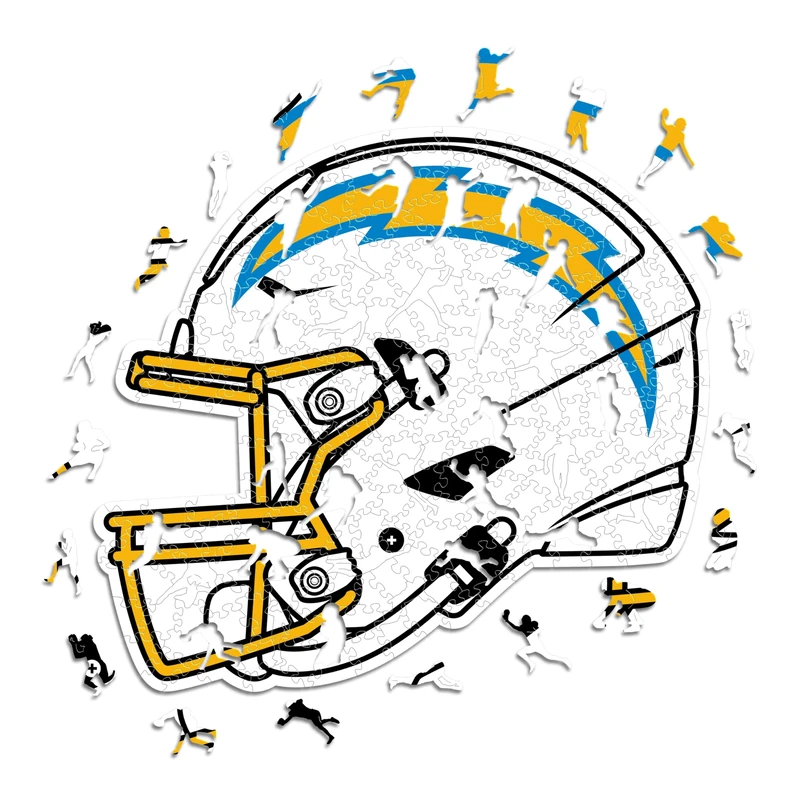 Iconic Puzzles - Los Angeles Chargers Helmet, Wooden Puzzle officially licensed NFL, 100% sustainable, Gift for Adults and Children, size L, 500 Pcs