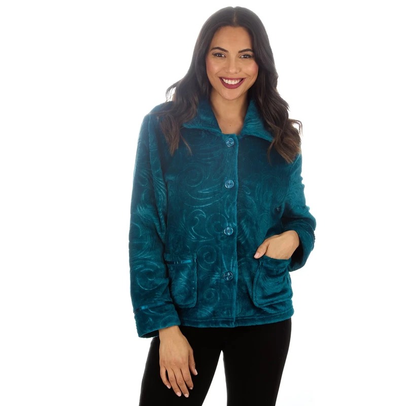 GM Apparel Ladies Fleece Bed Jacket - Teal Button-Up Robe