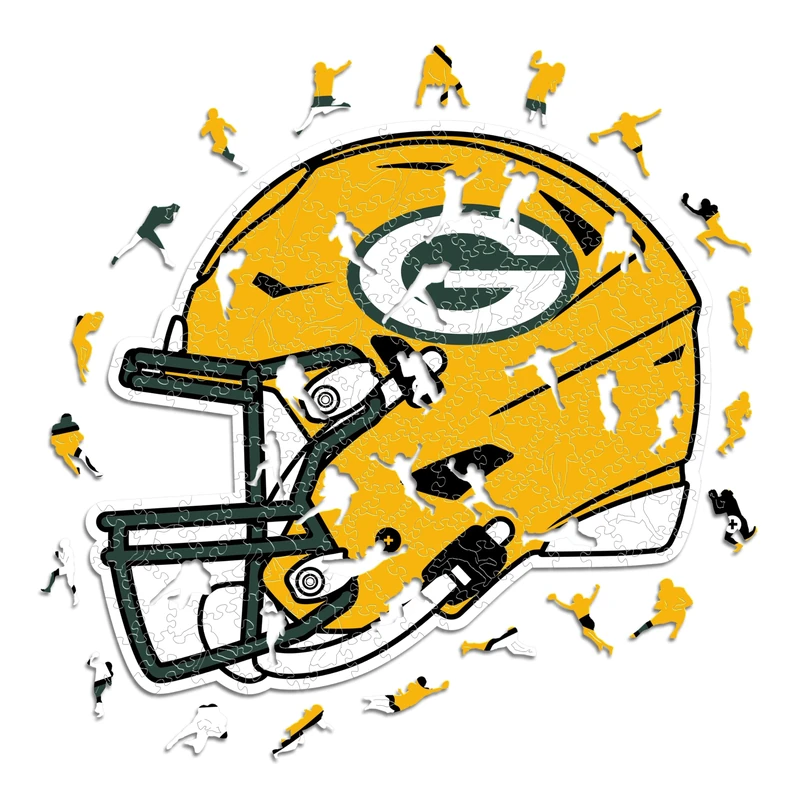 Iconic Puzzles - Green Bay Packers Helmet, Wooden Puzzle officially licensed NFL, 100% sustainable, Gift for Adults and Children, size M, 270 Pcs