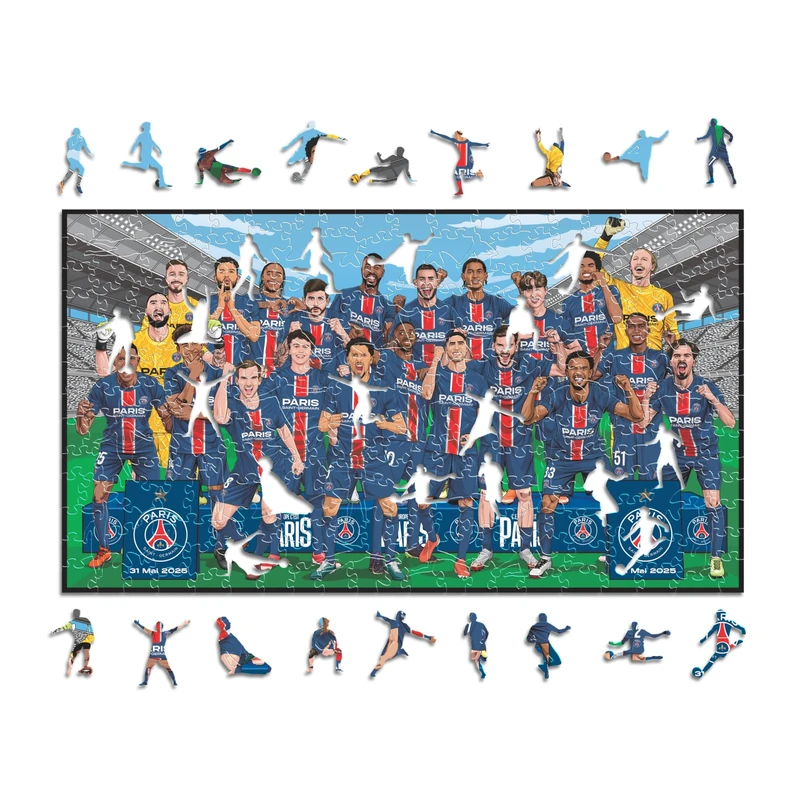 Iconic Puzzles - PSG Team "Treble Winners" 2024/25, Officially Licensed Wooden Puzzle, 100% Sustainable, Gift for Adults and Children, Size L, 500 Pieces