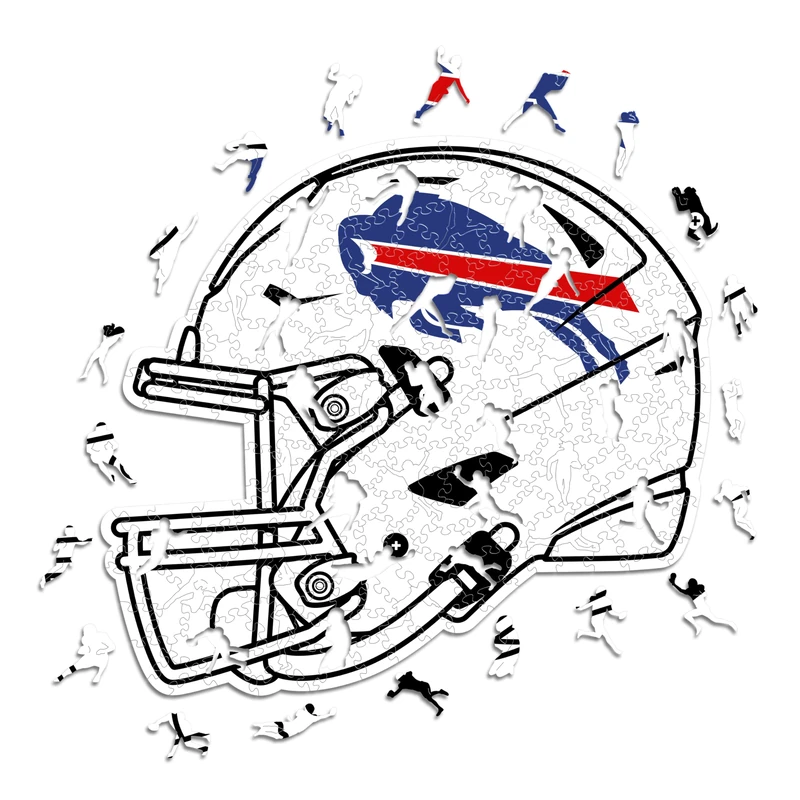 Iconic Puzzles - Buffalo Bills Helmet, Wooden Puzzle officially licensed NFL, 100% sustainable, Gift for Adults and Children, size L, 500 Pcs