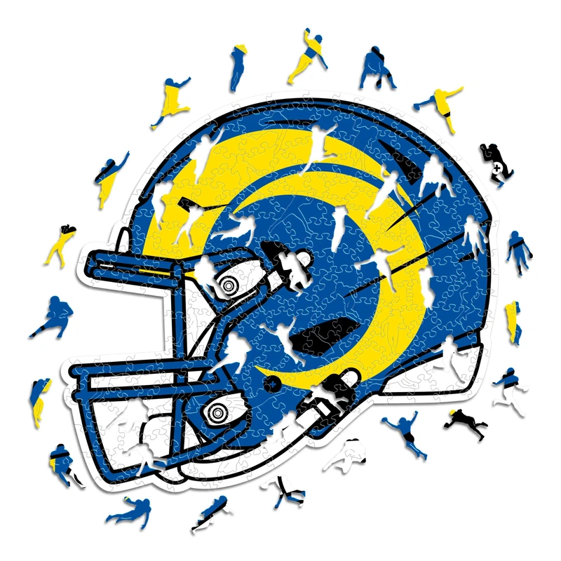 Iconic Puzzles - Los Angeles Rams Helmet, Wooden Puzzle officially licensed NFL, 100% sustainable, Gift for Adults and Children, size L, 500 Pcs