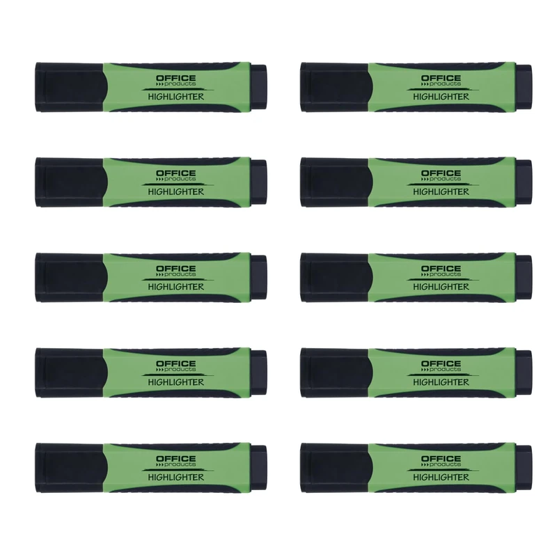 Office Products Highlighter Pack of 10 / Marker Pens with Rubber Handle, Marker 2-5 mm, Felt Tip Pen Green, Pack of 10, Highlighter for Home, Office, School - Image 1