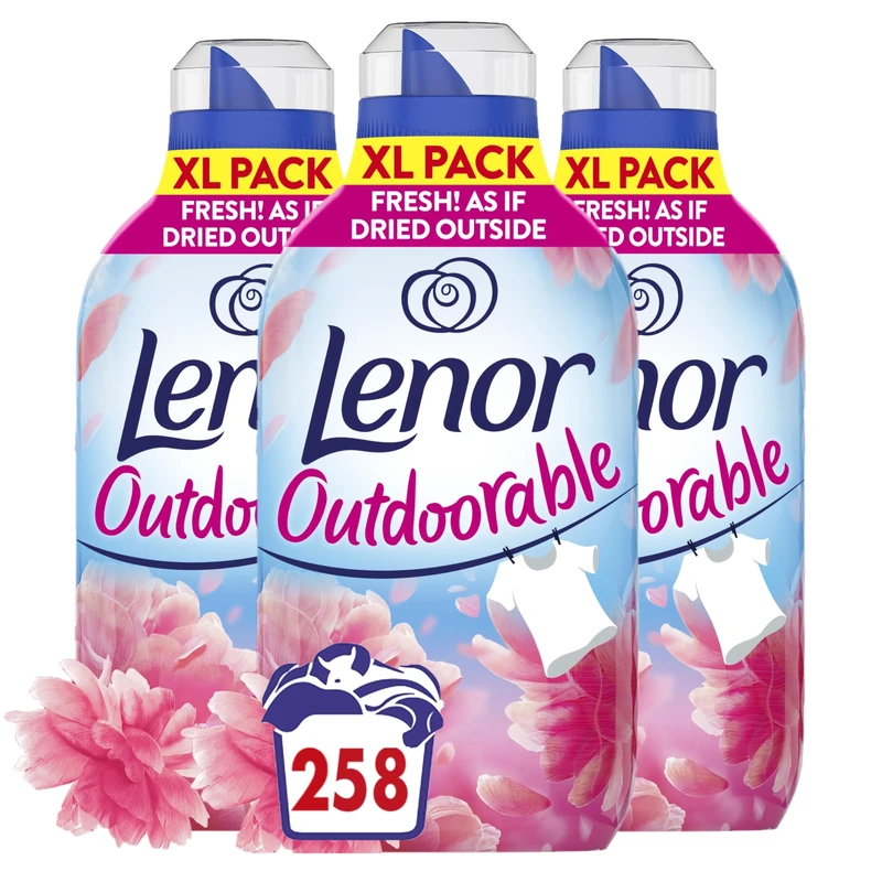 Lenor Outdoorable Fabric Conditioner 86 Washes, 1.204l, Floral Fresh, Ultra Concentrated Freshness (Pack of 3)