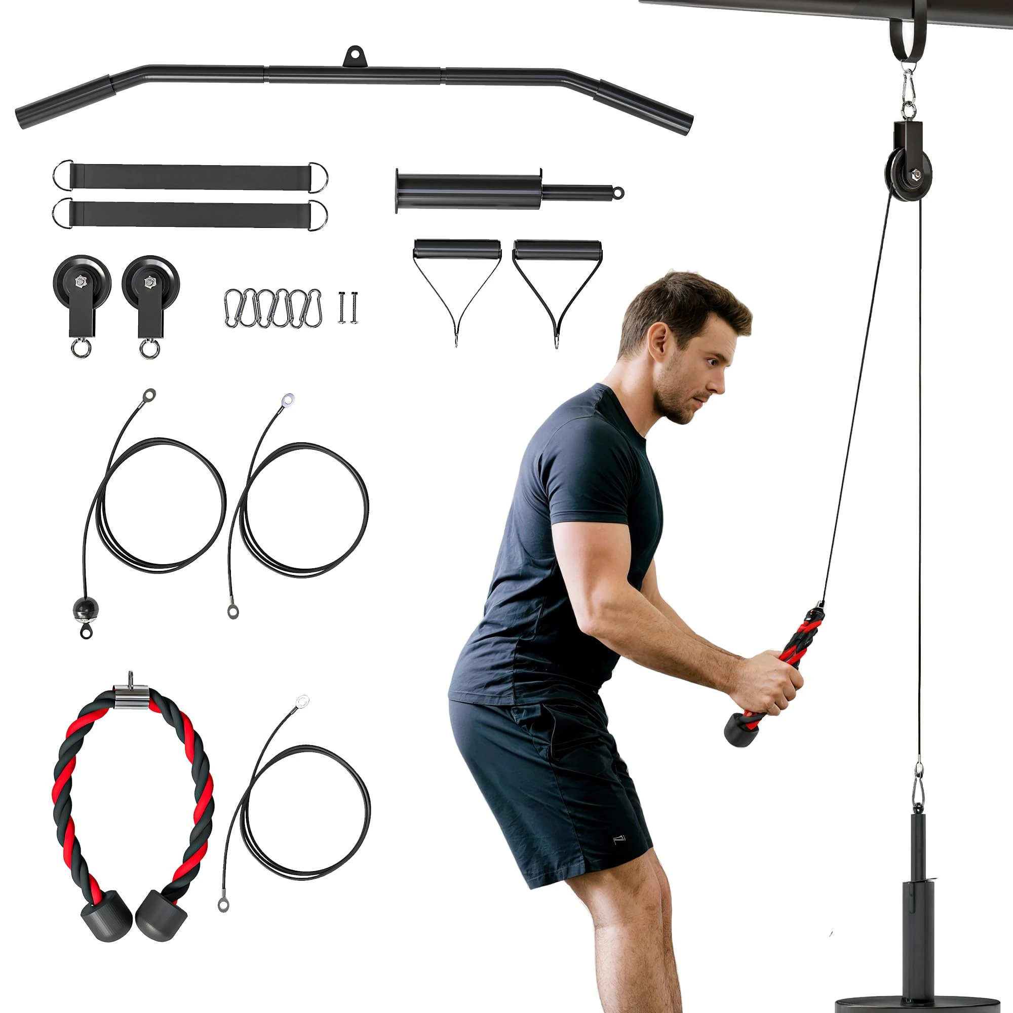 SPORTNOW Weight Pulley System, Cable Pulley System for Home Gym, Cable Machine LAT Pull Down Attachment for Biceps Curl, Tricep, Arm Workouts