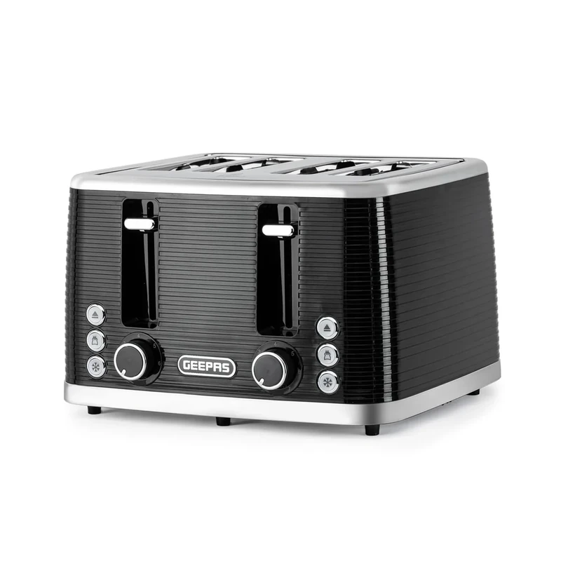 GEEPAS 4 Slice Toaster | 7 Browning Levels Cancel Defrost Reheat Anti Jam Function | For Thin Small Bread Slice Removable Crumb Tray High Lift | Space-Saving Design | 2 Yr Warranty 1600W Linear