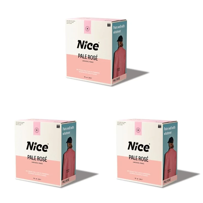 NICE Pale Rosé | Wine in a Box | Dry, Pale, French Rosé from Languedoc, Hint of Strawberry | 1 x 2.25L Boxed Wine (Pack of 3)