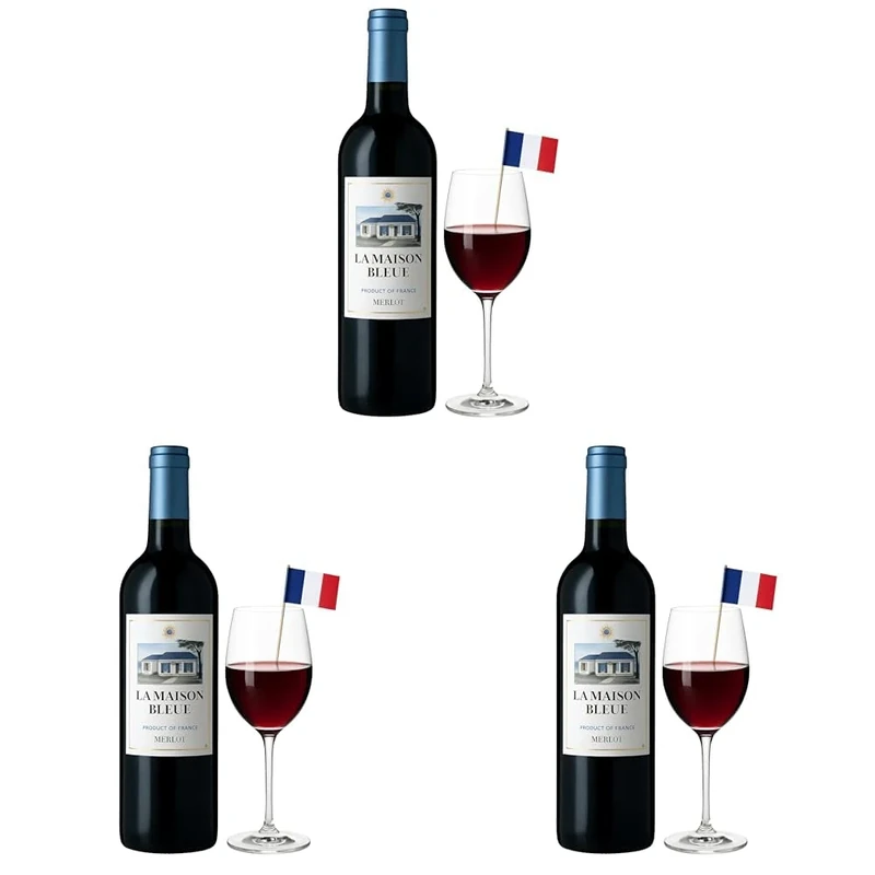 La Maison Bleue Merlot - Smooth & Velvety Red Wine with Rich Berry Notes, Perfect for Any Occasion - 14% ABV (Pack of 3)