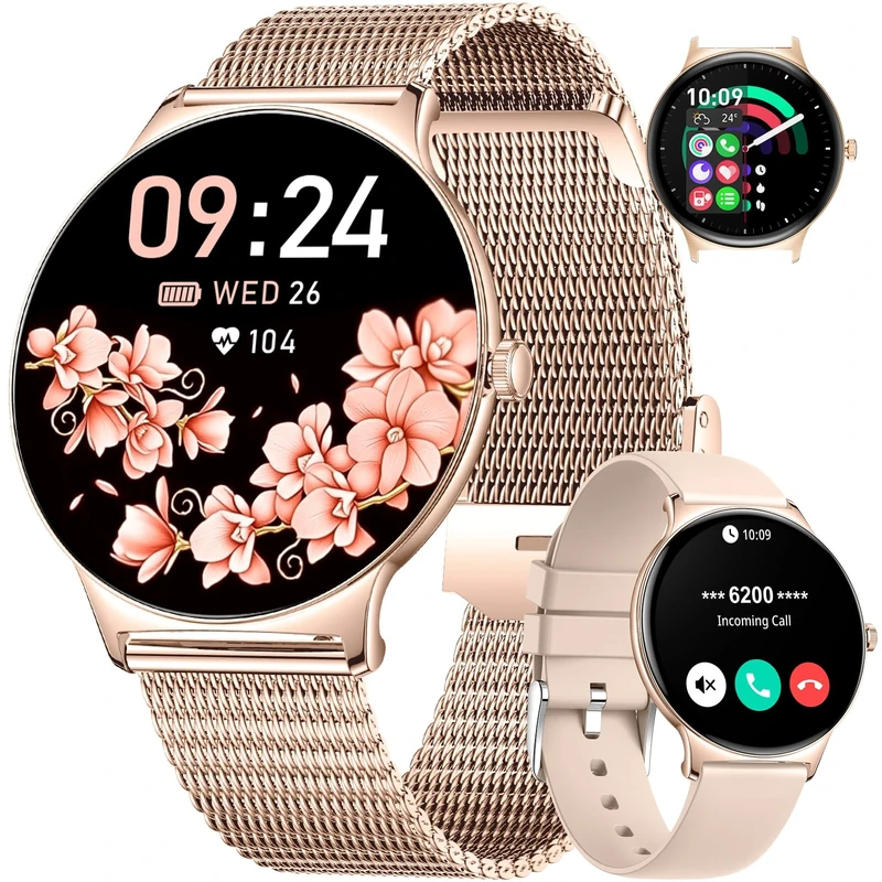 Smart Watch for Women (Make/Answer Call), 1.43”AMOLED Ultra-Thin Lightweight, Menstrual Cycle/Female Health, 100+ Sports Modes Fitness Tracker, 5ATM, Elegant Smartwatch Ladies Girls for Android iOS
